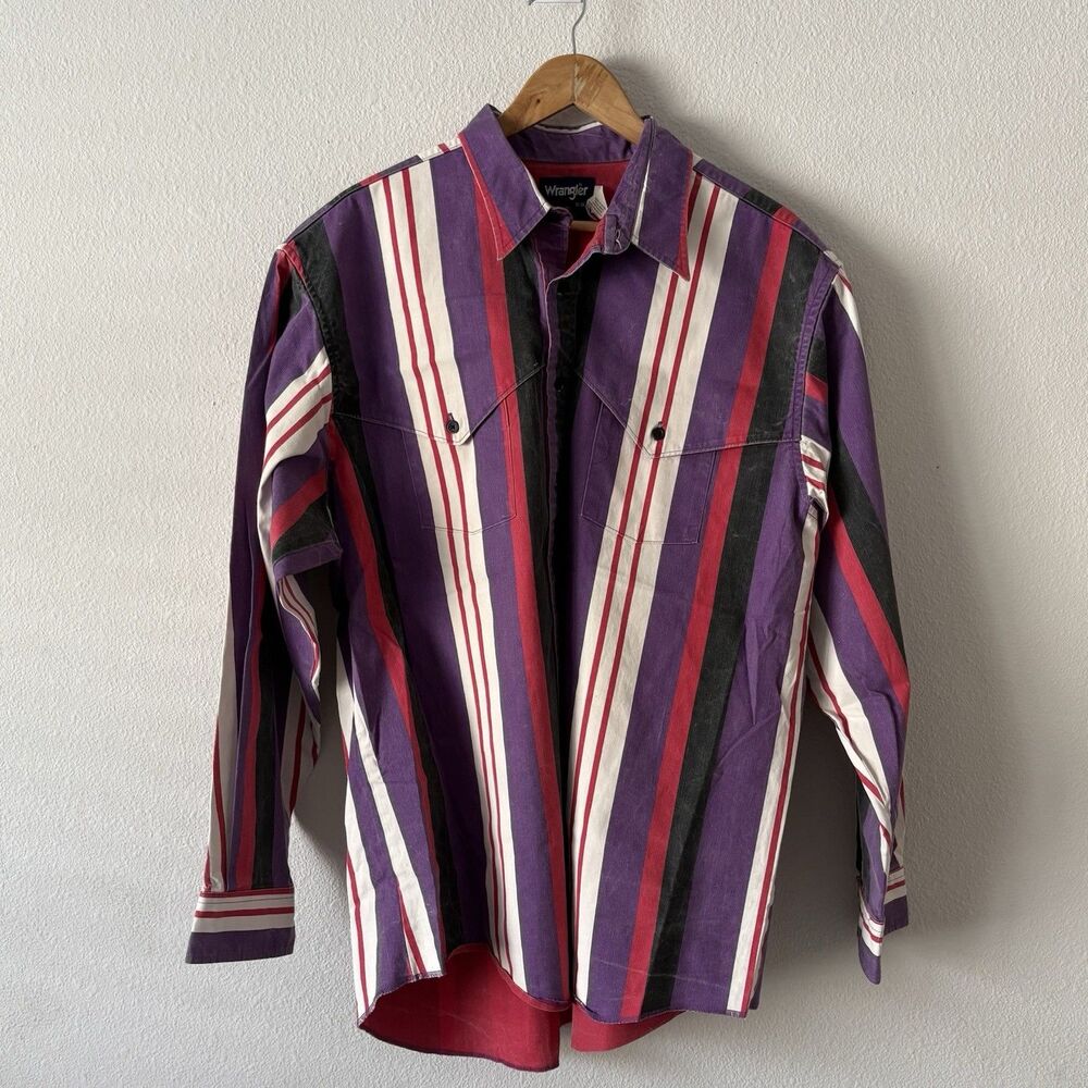 Vtg 90s Wrangler Brushpopper Shirt Striped Button Down Western Cowboy XL USA - Picture 1 of 6